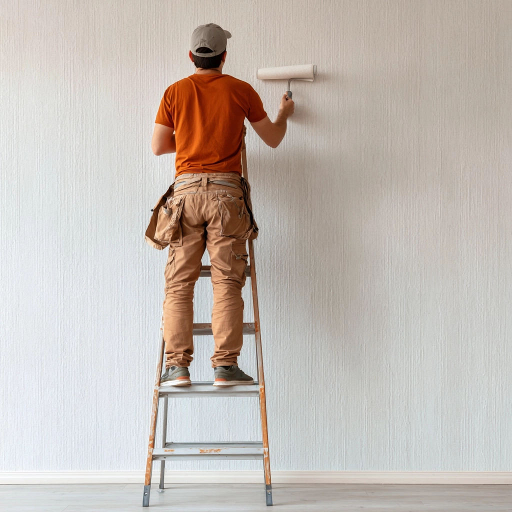 Professional painter rolling paint onto an interior wall